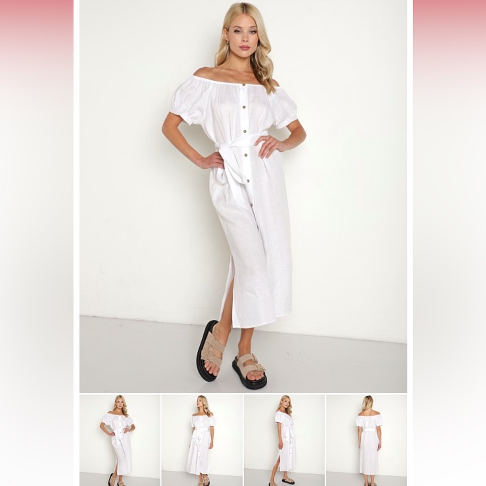 Eberjey Linen White Maxi Dress - On or Off the shoulder